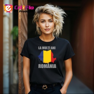 Tricou La Multi Ani Romania Harta Tricolor Steag, din bumbac 100%, tricou negru Copii | Dama | Barbat - Img 8