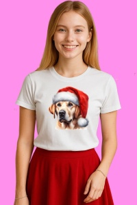 Tricou Labrador Cu Caciula Mos Craciun, din bumbac 100%, tricou alb, Copii | Dama | Barbat