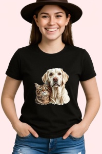 Tricou Labrador Retriever si pisica tabby prieteni adorabili Copii | Dama | Barbat Barbat - Img 6