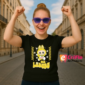 Tricou Labubu albina, Unisex Dama si Barbat | Copii, Culoare Negru - Img 3