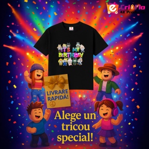 Tricou Labubu birthday multicolor, Unisex Dama si Barbat | Copii, Culoare Negru - Img 6