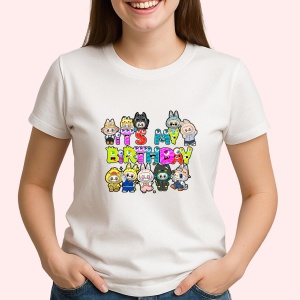 Tricou Labubu birthday multicolor, Unisex Dama si Barbat | Copii - Img 2