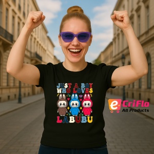 Tricou Labubu boy loves, Unisex Dama si Barbat | Copii, Culoare Negru - Img 3
