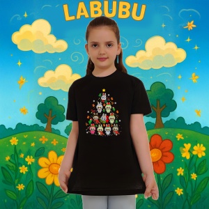 Tricou Labubu brad bebe, Unisex Dama si Barbat | Copii, Culoare Negru - Img 8