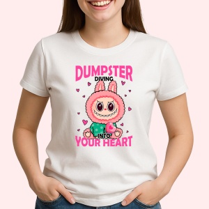 Tricou Labubu dumpster roz, Unisex Dama si Barbat | Copii - Img 2