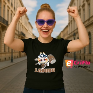 Tricou Labubu explorator, Unisex Dama si Barbat | Copii, Culoare Negru - Img 3