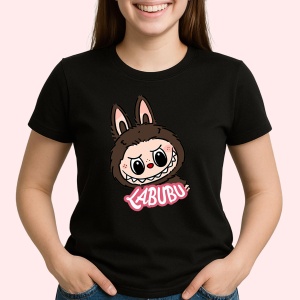 Tricou Labubu fata clasica, Unisex Dama si Barbat | Copii, Culoare Negru