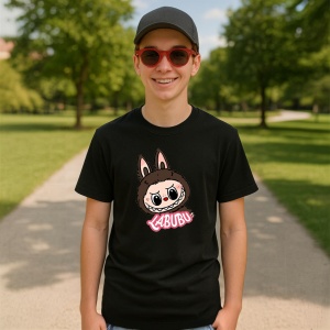 Tricou Labubu fata clasica, Unisex Dama si Barbat | Copii, Culoare Negru - Img 4