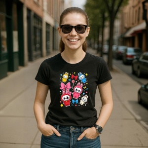 Tricou Labubu fete colorate, Unisex Dama si Barbat | Copii, Culoare Negru - Img 5