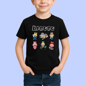 Tricou Labubu font alb, Unisex Dama si Barbat | Copii, Culoare Negru - Img 2