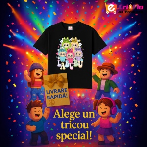 Tricou Labubu fundite Labubu, Unisex Dama si Barbat | Copii, Culoare Negru - Img 6