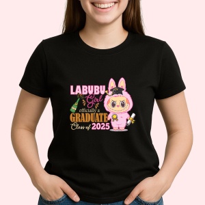 Tricou Labubu graduata roz, Unisex Dama si Barbat | Copii, Culoare Negru
