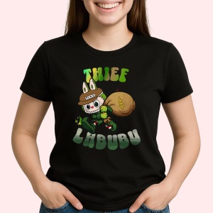 Tricou Labubu hot thief, Unisex Dama si Barbat | Copii, Culoare Negru