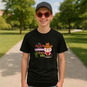 Tricou Labubu howdy mama, Unisex Dama si Barbat | Copii, Culoare Negru - Img 4