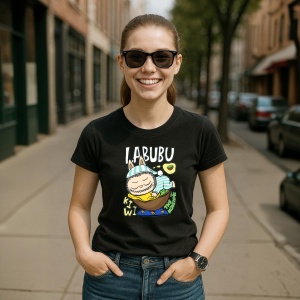 Tricou Labubu kiwi hamac, Unisex Dama si Barbat | Copii, Culoare Negru - Img 5