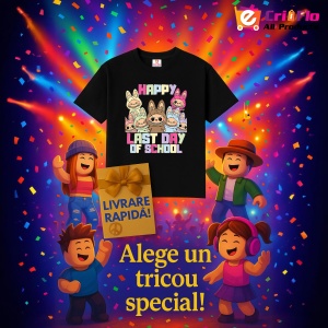 Tricou Labubu last day school, Unisex Dama si Barbat | Copii, Culoare Negru - Img 6