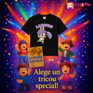 Tricou Labubu lucky umbrela, Unisex Dama si Barbat | Copii, Culoare Negru - Img 6