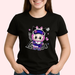 Tricou Labubu pirat mov, Unisex Dama si Barbat | Copii, Culoare Negru