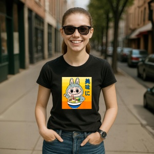 Tricou Labubu ramen japonez, Unisex Dama si Barbat | Copii, Culoare Negru - Img 6