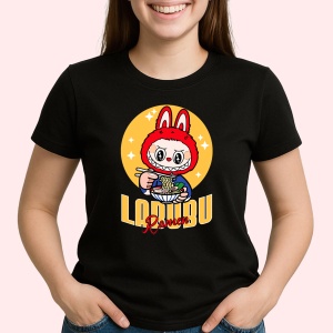 Tricou Labubu ramen roz, Unisex Dama si Barbat | Copii, Culoare Negru