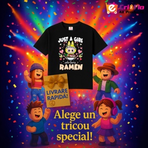 Tricou Labubu ramen, Unisex Dama si Barbat | Copii, Culoare Negru - Img 6