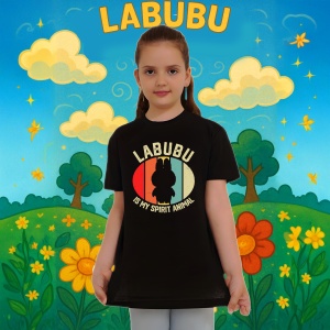Tricou Labubu spirit animal, Unisex Dama si Barbat | Copii, Culoare Negru - Img 8