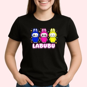 Tricou Labubu trio colorat, Unisex Dama si Barbat | Copii, Culoare Negru