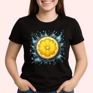 Tricou Lamaie galbena si stropi de energie, Fructe, Copii | Dama, culoare negru - Img 2