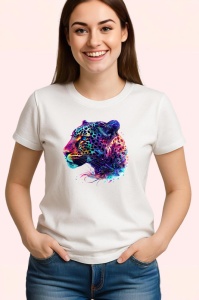 Tricou Leopard in stil pictura digitala fundal alb Copii | Dama | Barbat - Img 3