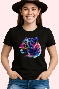 Tricou Leopard in stil pictura digitala fundal alb Copii | Dama | Barbat, culoare negru - Img 3