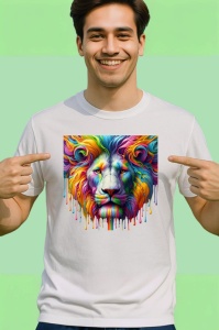 Tricou Leu alb cu coama colorata fundal alb Copii | Dama | Barbat - Img 2