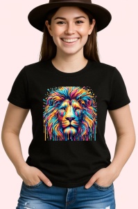 Tricou Leu digital cu efecte grafice si privire intensa Copii | Dama | Barbat, culoare negru - Img 3