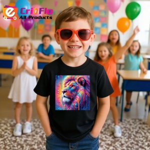 Tricou Leu pastelat in stil psihedelic fundal curat Copii | Dama | Barbat, culoare negru