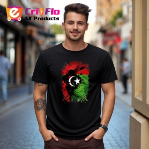 Tricou Libya Steag Splash Art, Copii | Dama | Barbat, culoare negru - Img 4