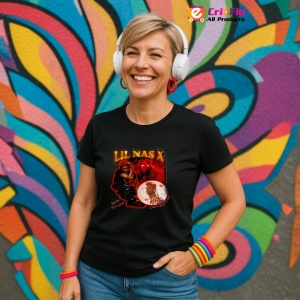 Tricou Lil Nas X - Red Theme, muzica POP, Dama | Barbat | Copii, Culoare Negru - Img 13