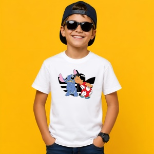 Tricou Lilo Si Stitch Imbratisare Dungi Alb Negru Urban Love, din bumbac 100% Copii | Dama | Barbat - Img 2