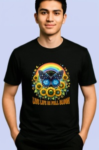 Tricou Live life in full bloom fluture cu curcubeu si floarea soarelui Copii | Dama | Barbat Barbat - Img 5