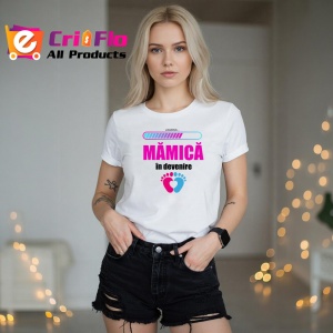 Tricou Loading Mamica In Devenire, din bumbac 100%, tricou alb, Dama | Barbat - Img 3