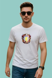 Tricou Logo Aston Villa Fotbal Leu Club Anglia, din bumbac 100% , tricou alb pentru Copii | Dama | Barbat