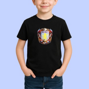 Tricou Logo Aston Villa Fotbal Leu Club Anglia, din bumbac 100%, tricou negru Copii | Dama | Barbat - Img 2