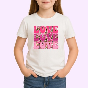 Tricou Love Love Love Text Roz Pattern Inimi V1, din bumbac 100% , tricou alb pentru Copii | Dama | Barbat