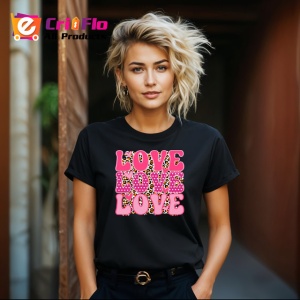 Tricou Love Love Love Text Roz Pattern Inimi V1, din bumbac 100%, tricou negru Copii | Dama | Barbat - Img 8