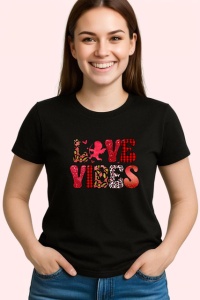 Tricou Love Vibes Text Carouri Rosu Gri V2, din bumbac 100%, tricou negru Copii | Dama | Barbat - Img 3
