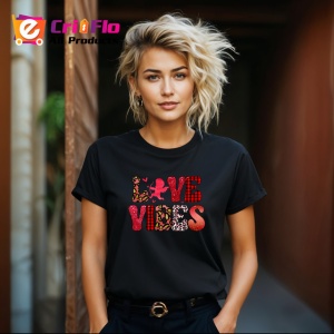 Tricou Love Vibes Text Carouri Rosu Gri V2, din bumbac 100%, tricou negru Copii | Dama | Barbat - Img 8