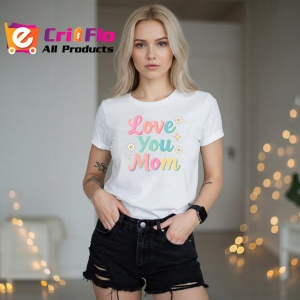 Tricou Love You Mom Text Pastelat Flori, din bumbac 100% , tricou alb pentru Dama | Barbat - Img 3