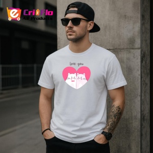 Tricou Love You Pisici Albe Inima Roz Fundal Alb, din bumbac 100% , tricou alb pentru Copii | Dama | Barbat - Img 9