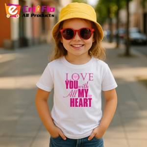 Tricou Love You With All My Heart Mesaj Roz, din bumbac 100% , tricou alb pentru Copii | Dama | Barbat - Img 5