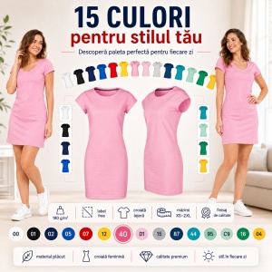 Tricou lung damă tip rochie Freedom 178, bumbac, croială lejeră, 180 g/m², XS–2XL, 15 culori - Img 4