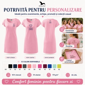 Tricou Lung Tip Rochie Damă Malfini Love 123, Roz, 95% Vâscoză, Croială Lejeră, Guler Tip Barcă, XS–2XL - Img 7