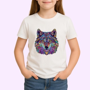 Tricou Lup artistic cu blana curcubeu si privire intensa Copii | Dama | Barbat